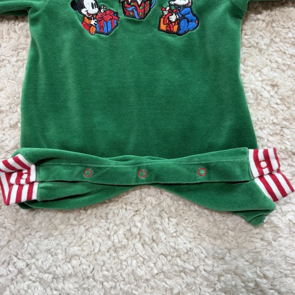 Vtg Green Velour Baby Mickey & Co Christmas Long Sleeve Bodysuit Romper 6-9 mo